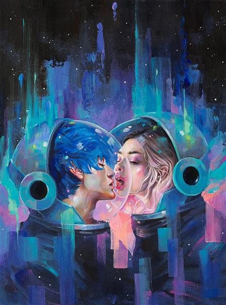 عشق فضایی زوج عاشق نقاشی