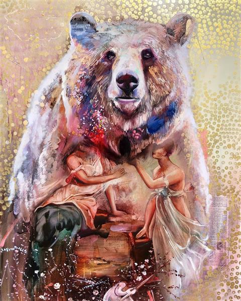 دیدار خرس و زنان نقاشی رنگ روغن