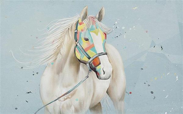 نقاشی اسب اصیل سفید زیبا