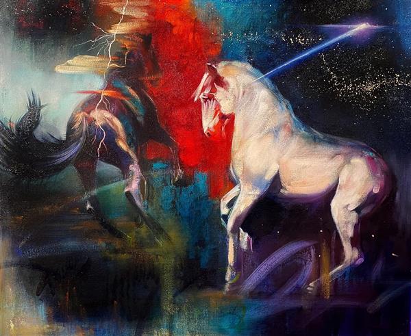 نقاشی رنگ روغن اسب اصیل