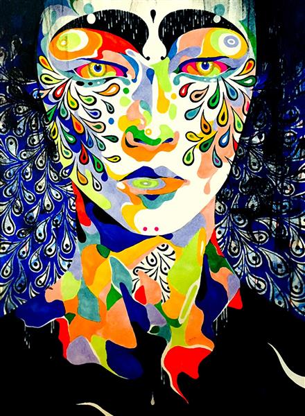 نقاشی صورت رنگارنگ یک زن