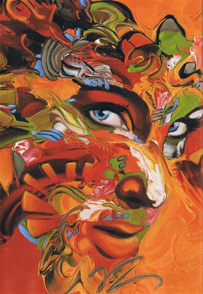نقاشی انتزاعی رنگارنگ صورت زن