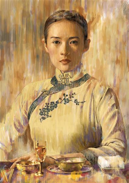 زن آسیایی زیبا با لباس سنتی