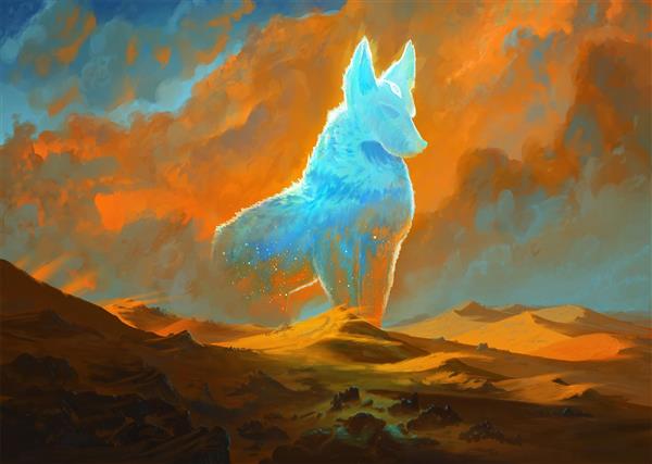 نقاشی روح روباه در میان ابرها