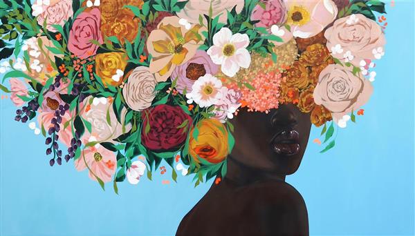 دختر سیاهپوست با تاجی از گل های رنگارنگ