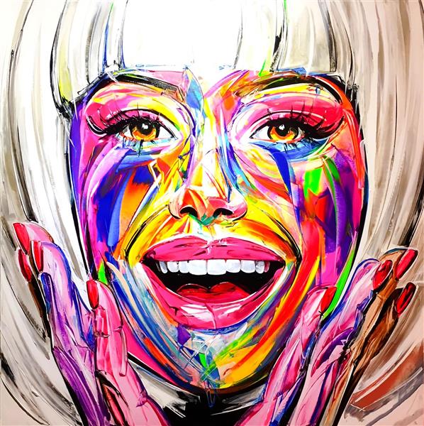 دختر خوشحال نقاشی انتزاعی رنگارنگ
