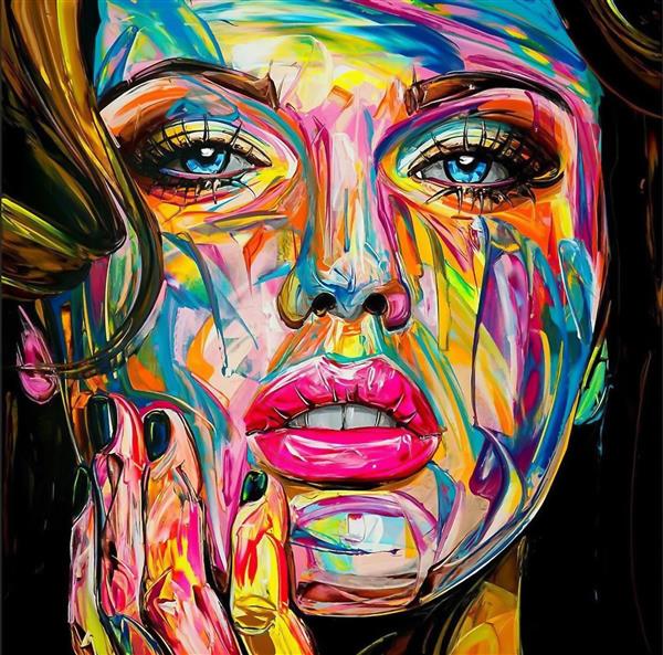 زن زیبا نقاشی رنگارنگ انتزاعی