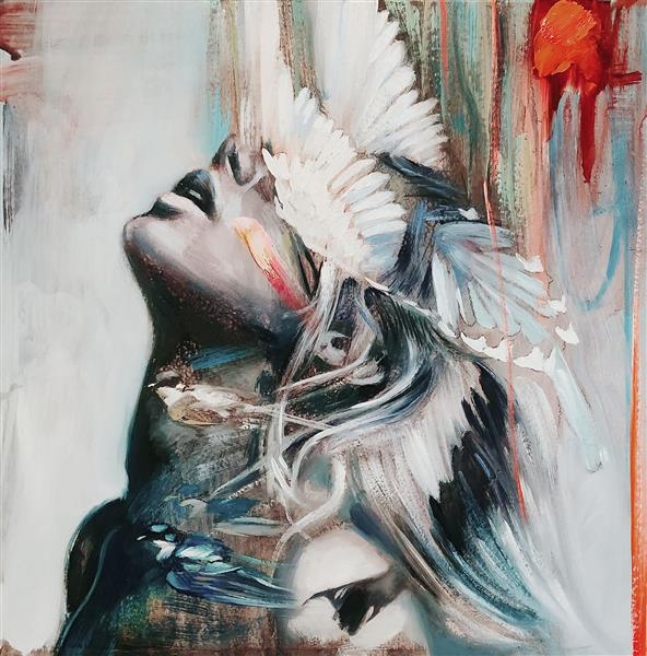دختر زیبا و بال پرنده نقاشی اثر دیمیترا میلان