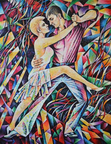زوج رقصنده در پس زمینه رنگارنگ