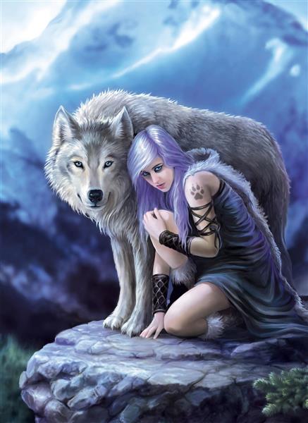نقاشی گرگ و دختر زیبا
