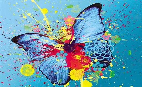 پروانه آبی نقاشی رنگارنگ انتزاعی