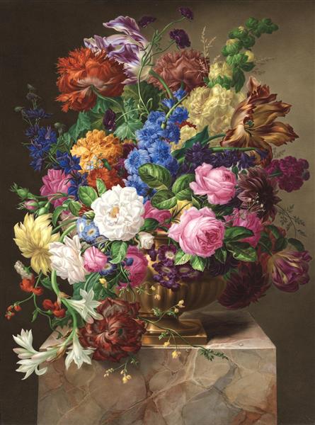 نقاشی طبیعت بی جان از گل ها در گلدان اثر جوزف نیگ
