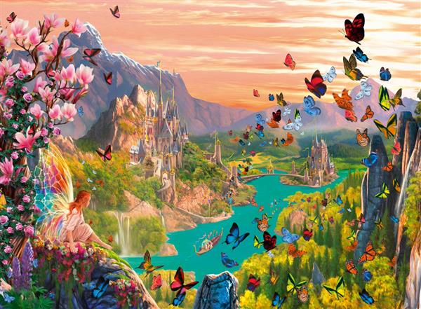 سرزمین پریان با پروانه های رنگارنگ زیبا