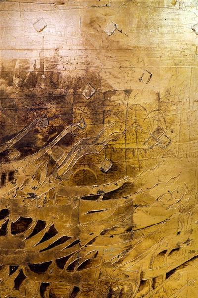 نقاشیخط طلایی بافت ورق طلا خوشنویسی نستعلیق اثر لیلی منتظری