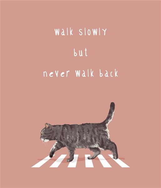 شعار تایپوگرافی با تصویر گربه ناز در حال راه رفتن روی خط عابر پیاده