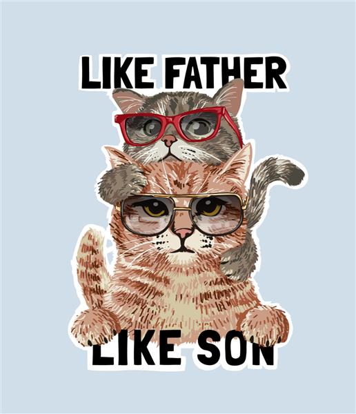شعار پدر و پسر با خانواده گربه در تصویر عینک آفتابی