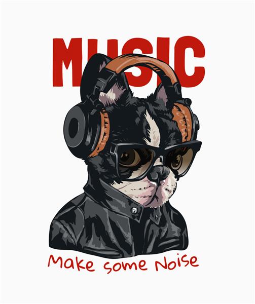 شعار موسیقی با سگ با عینک آفتابی با تصویر هدفون