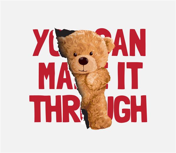 با تصویر عروسک خرس که از سوراخ کاغذ می لغزد آن را از طریق شعار عبور دهید