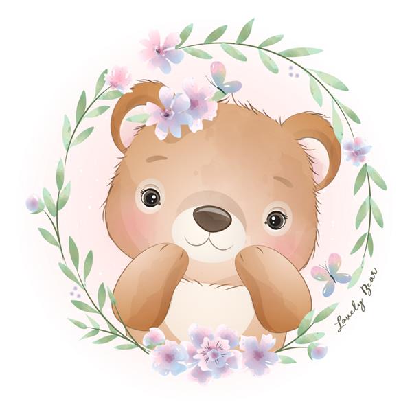خرس ابله زیبا با تصویر گل