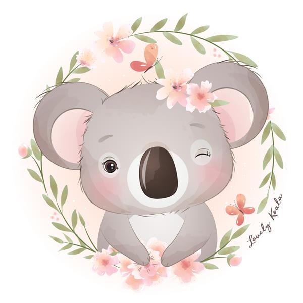 خرس کوآلا ابله زیبا با تصویر گل