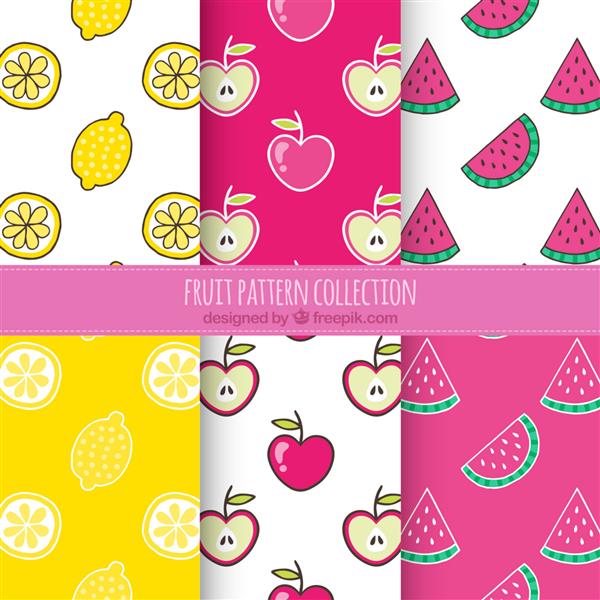 مجموعه ای از الگوهای میوه ای که با دست طراحی شده اند