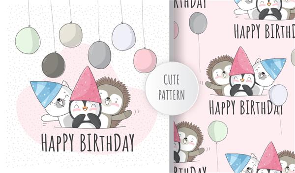 ست الگوی جشن تولد بچه گربه حیوانات بامزه