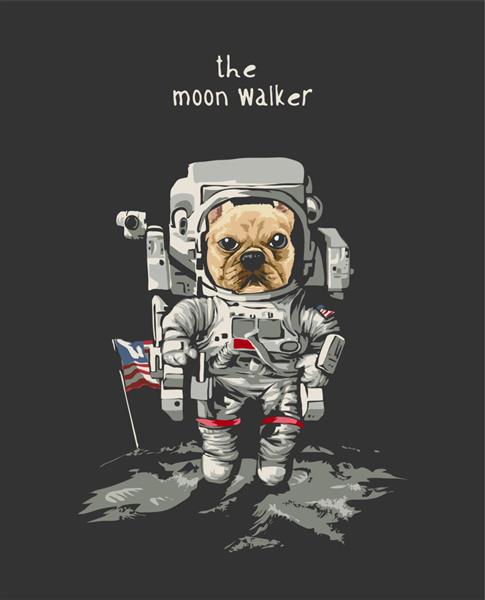 شعار ماه واکر با سگ کارتونی در فضانورد در پس زمینه سیاه