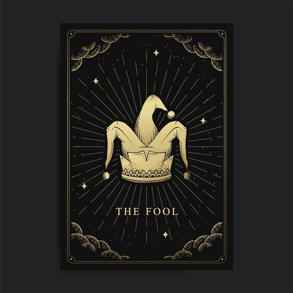 احمق یا کلاه دلقک کارت‌های تاروت مخفی جادویی خواننده تاروت معنوی boho باطنی طالع بینی کارت جادویی طراحی پوسترهای معنوی