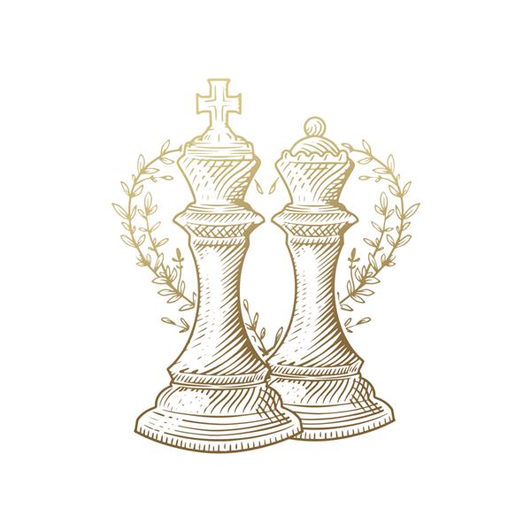 شاه و ملکه مهره های شطرنج حکاکی طلای لوکس با تزئینات گل