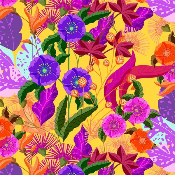 الگوی رنگارنگ گل های عجیب و غریب