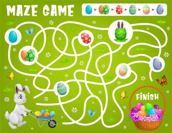 بازی ماز بچه ها به خرگوش عید پاک کمک می کند تا مسیر درست را برای بدست آوردن تخم مرغ انتخاب کند