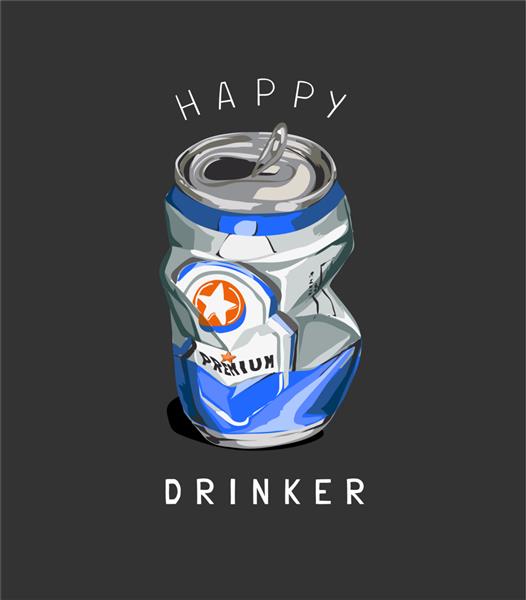 شعار نوشیدنی شاد با تصویر قوطی خرد شده در پس زمینه سیاه