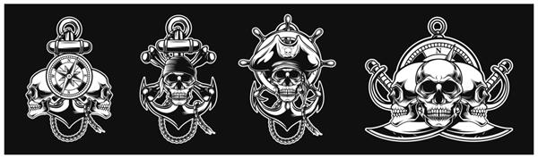 مجموعه دو طرح ست خدمه دزدان دریایی برای پس زمینه تی شرت لوگو