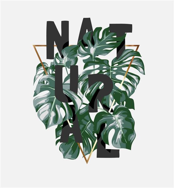 شعار طبیعی پنهان در برگ های نخل و تصویر قاب مثلث طلایی