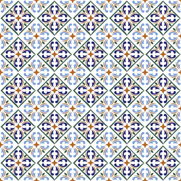 چاپ کاشی آبی مراکشی یا بافت الگوی سطح سرامیکی اسپانیایی