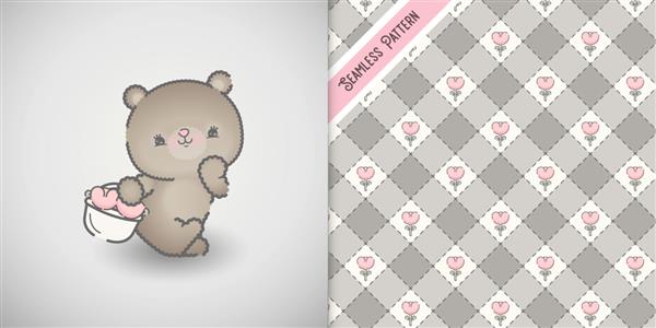 کارت حمام نوزاد با شخصیت خرس کوچک و طرح گل
