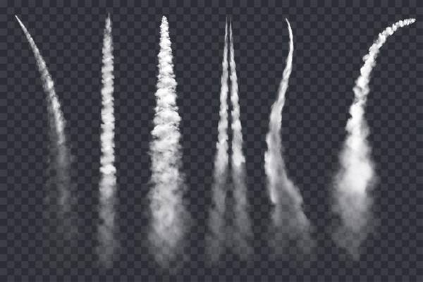 دود موشک یا مسیرهای هواپیمای جت در پس زمینه شفاف