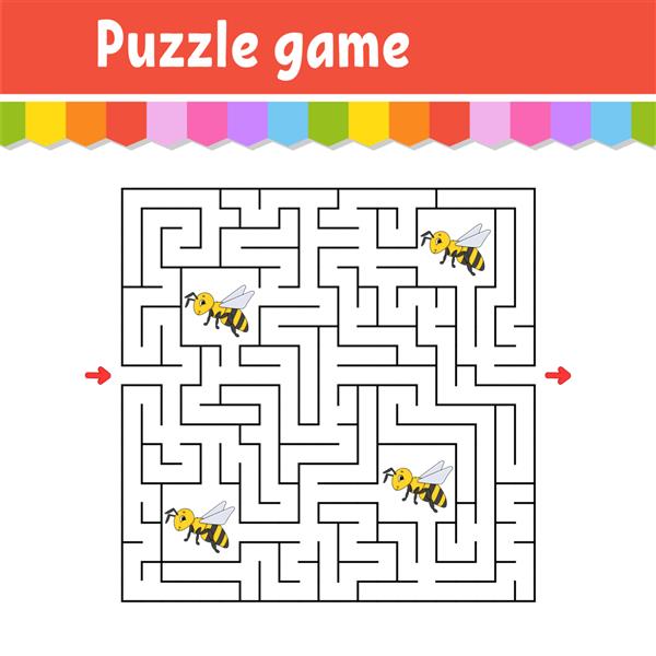 ماز مربعی بازی برای بچه ها پازل زنبور راه راه برای کودکان معمای هزارتو راه درست را پیدا کنید شخصیت کارتونی