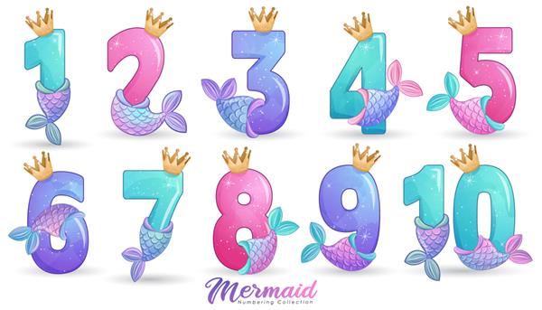 شماره گذاری به سبک پری دریایی زیبا برای مجموعه تصویرسازی جشن تولد