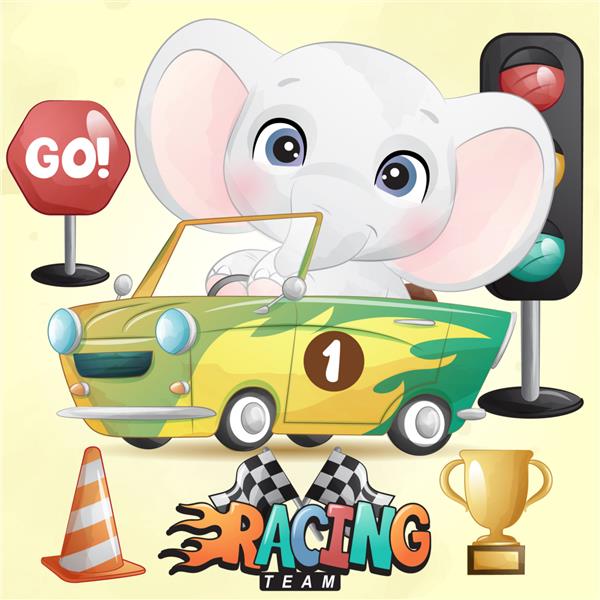 فیل ابله زیبا با تصویر ماشین مسابقه