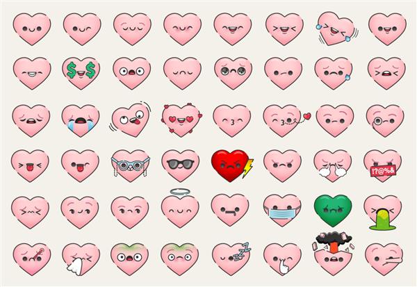 ایموجی های مختلف صورت های قلب مجموعه تخت