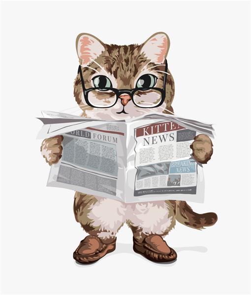 تصویر گربه کارتونی در حال خواندن روزنامه