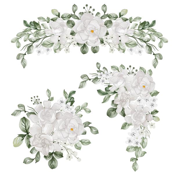 مجموعه آبرنگ گل آرایی با گل سفید گاردنیا
