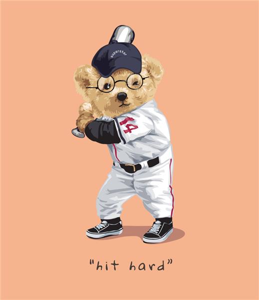 شعار سخت با عروسک خرس در تصویر ضربه زن بیسبال ضربه بزنید