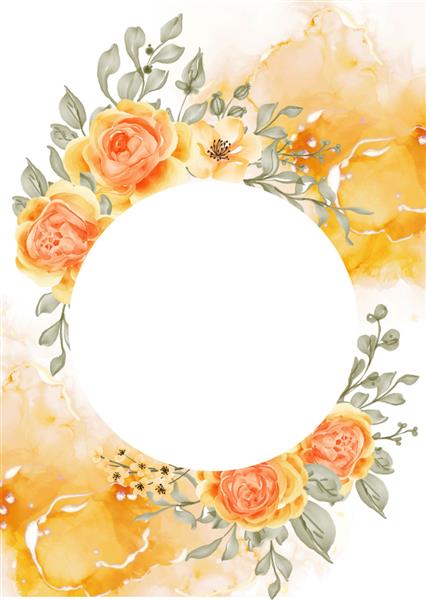 پس زمینه قاب گل رز تالیتا با دایره فضای سفید رز نارنجی زرد