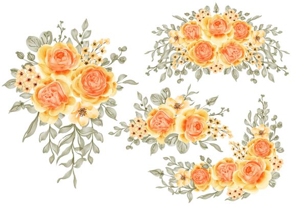 مجموعه آبرنگ گل آرایی رز تالیتا زرد نارنجی و برگ