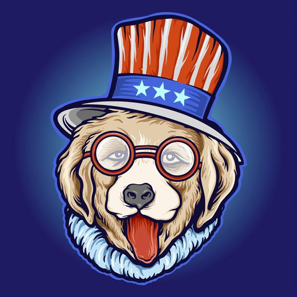تصاویر وکتور وکتور عینک آفتابی روز سگ با کلاه آمریکایی برای لوگوی کار شما تی شرت کالای طلسم طرح های برچسب و برچسب پوستر کارت تبریک تبلیغاتی شرکت تجاری یا برند