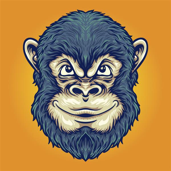 تصاویر وکتور وکتور فکر میمون باحال برای لوگوی کار تی شرت کالای طلسم طرح های برچسب و برچسب پوستر کارت تبریک تبلیغاتی شرکت تجاری یا برندها