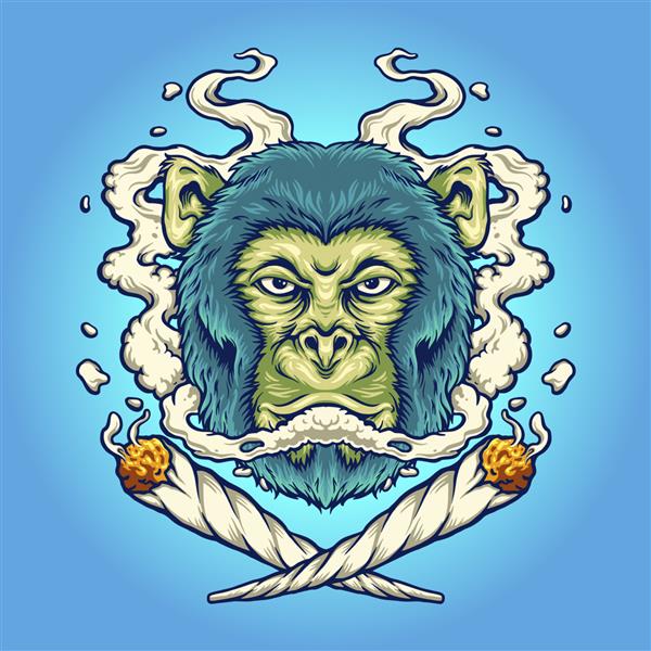 تصاویر وکتور سیگار کشیدن علف هرز میمون برای لوگوی کار شما تی شرت کالای طلسم برچسب ها و طرح های برچسب پوستر کارت تبریک تبلیغاتی شرکت تجاری یا برند