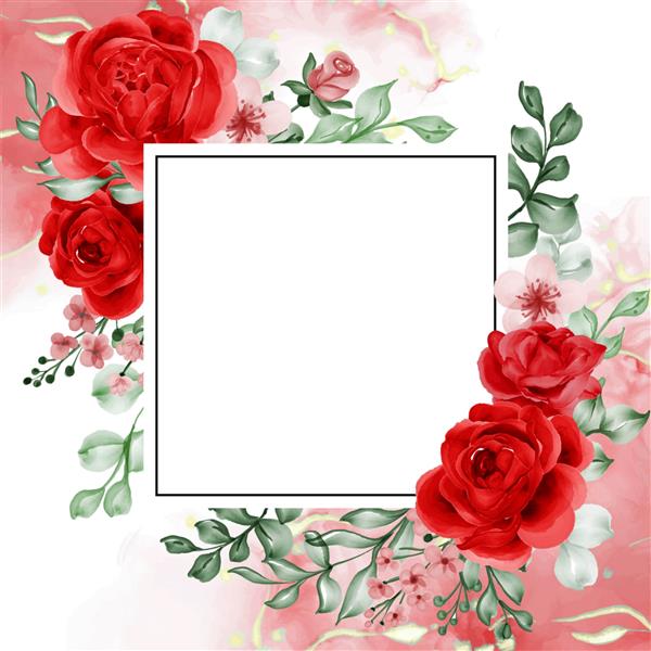 پس زمینه قاب گل قرمز رز آزادی با مربع فضای سفید
